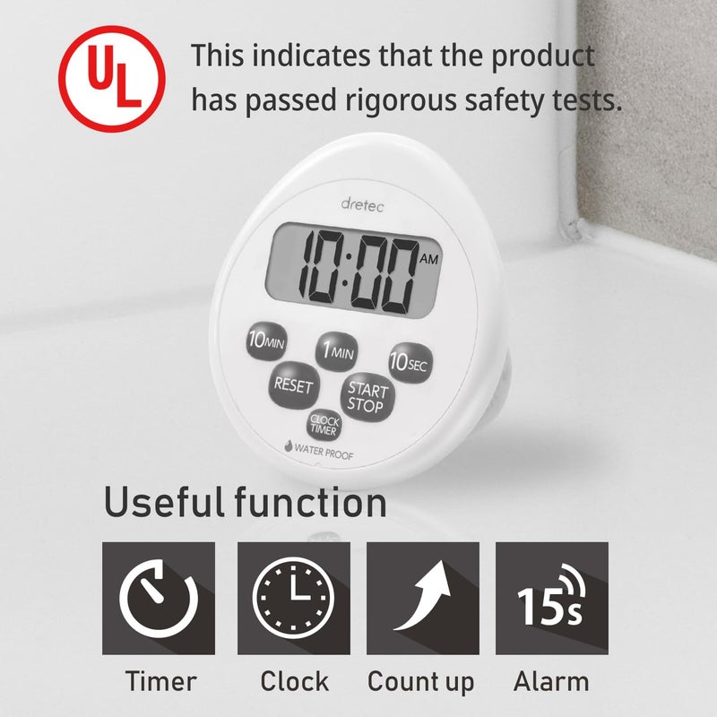 dretec Digital Timer Water Proof Shower Timer Shower Clock Bathroom Magnetic Backing Silver Black Officially Tested in Japan (1starter Lithium Battery Included) - Image 4